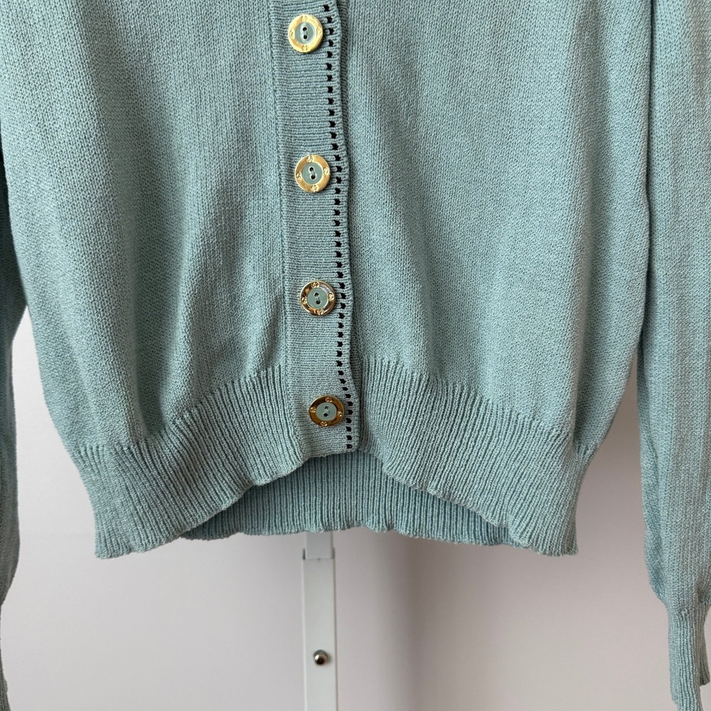 St. John Sport S Blue Cardigan Wool Collared Button Luxury Designer Old Money - Picture 3 of 7